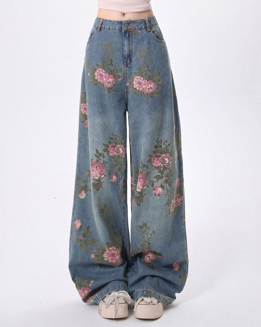 VILZSTUDIOS Floral wide-leg denim jeans from VILZSTUDIOS
