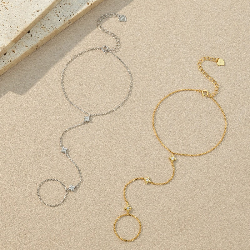 VILZSTUDIOS silver four-petal flower hand chain bracelet