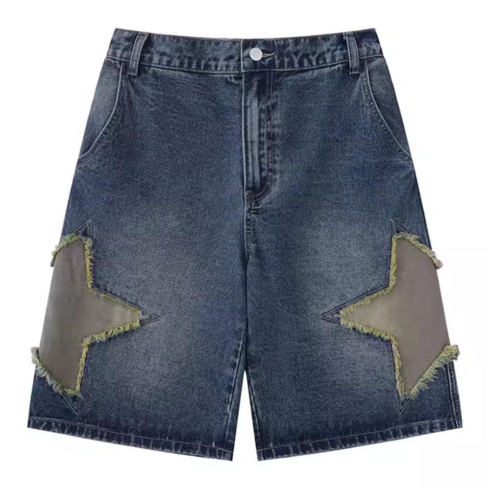 VILZSTUDIOS Frayed denim shorts with star patches