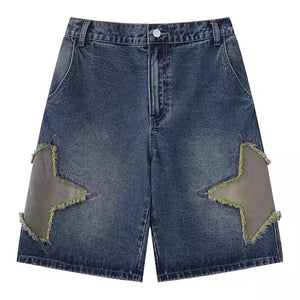 VILZSTUDIOS Frayed denim shorts with star patches