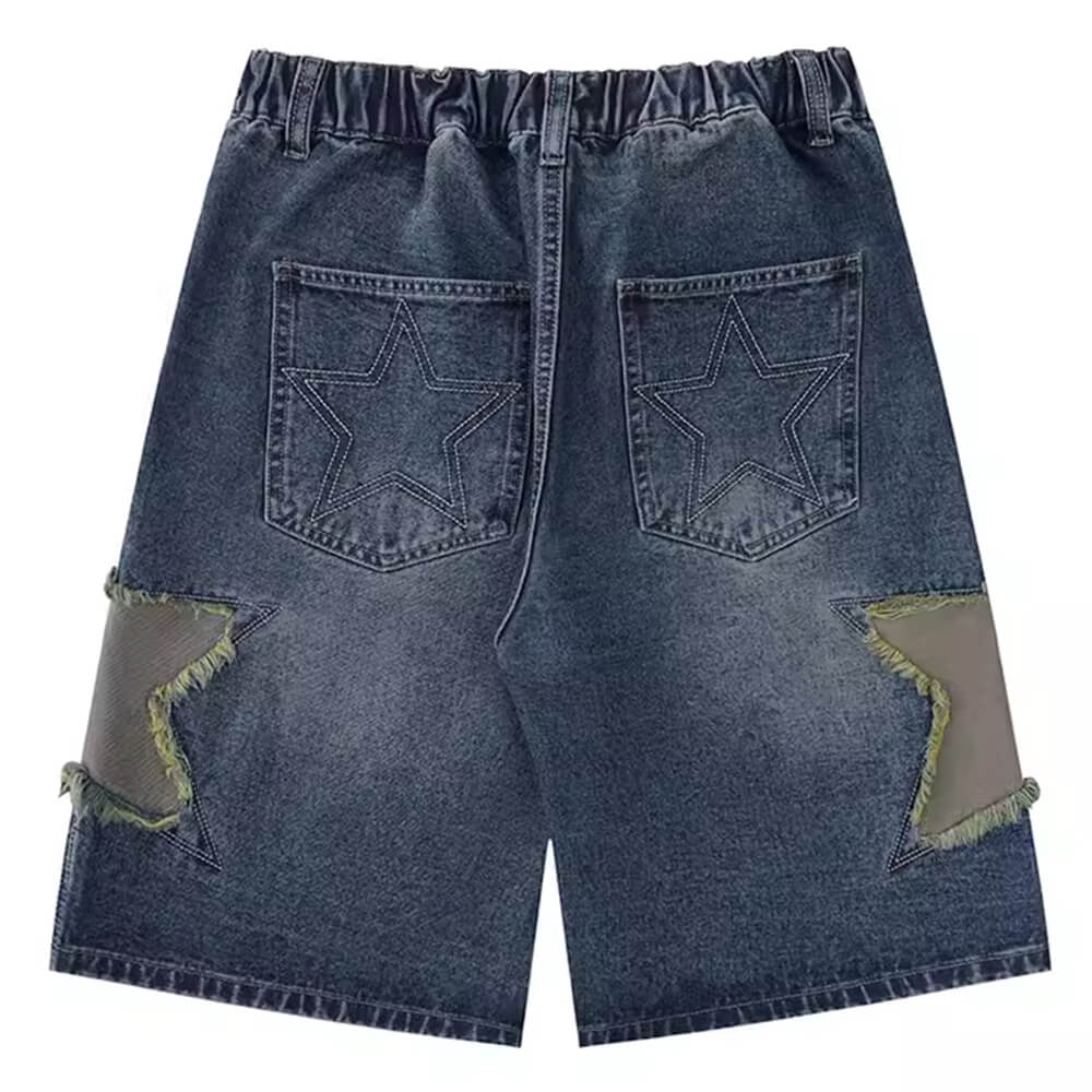 VILZSTUDIOS Frayed denim shorts with star patches