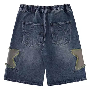 VILZSTUDIOS Frayed denim shorts with star patches