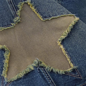 VILZSTUDIOS Frayed denim shorts with star patches