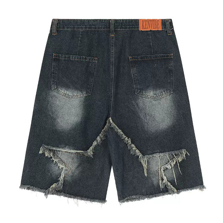 VILZSTUDIOS High-waisted denim shorts with star design and frayed edges