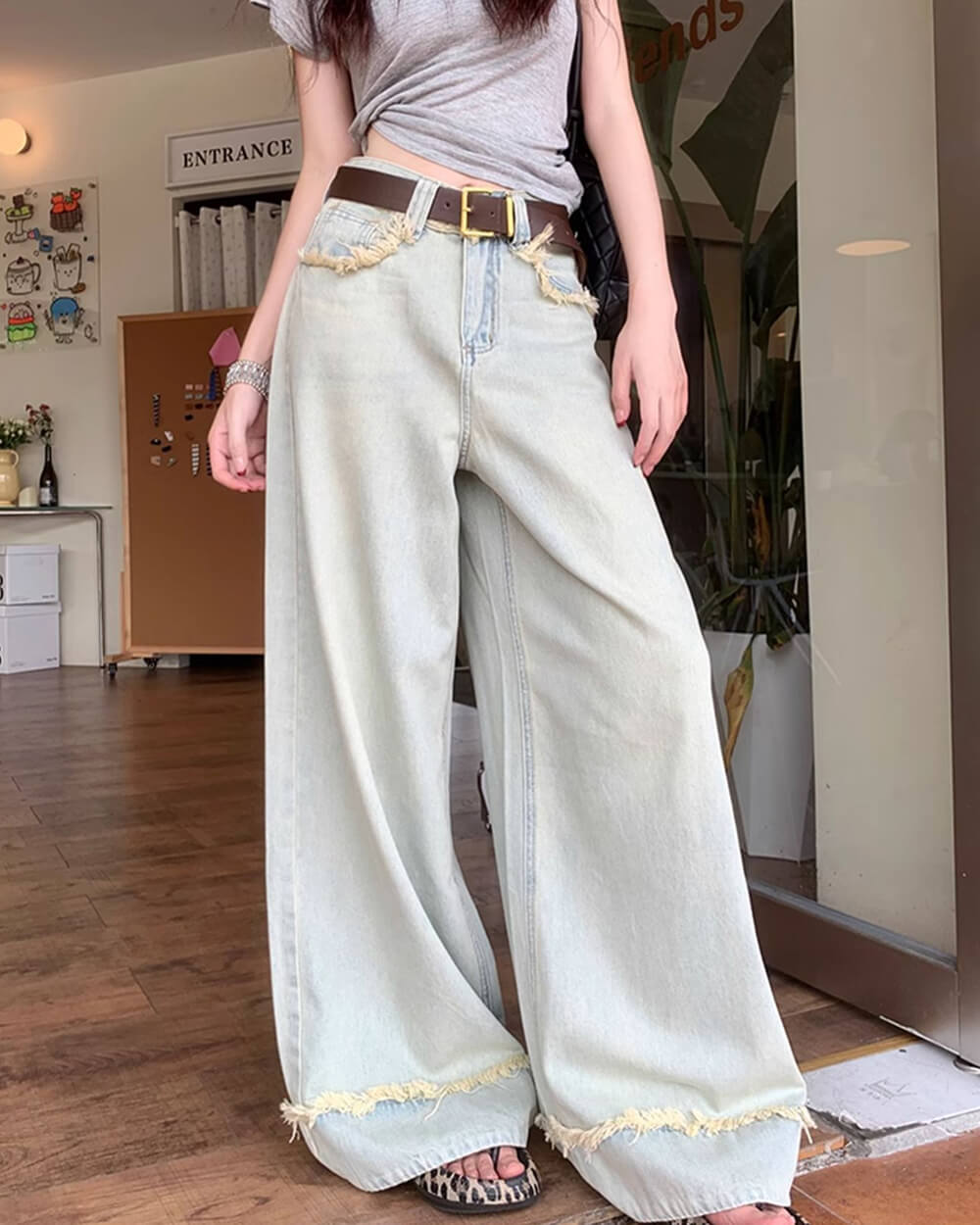 VILZSTUDIOS Frayed wide-leg denim jeans for street style