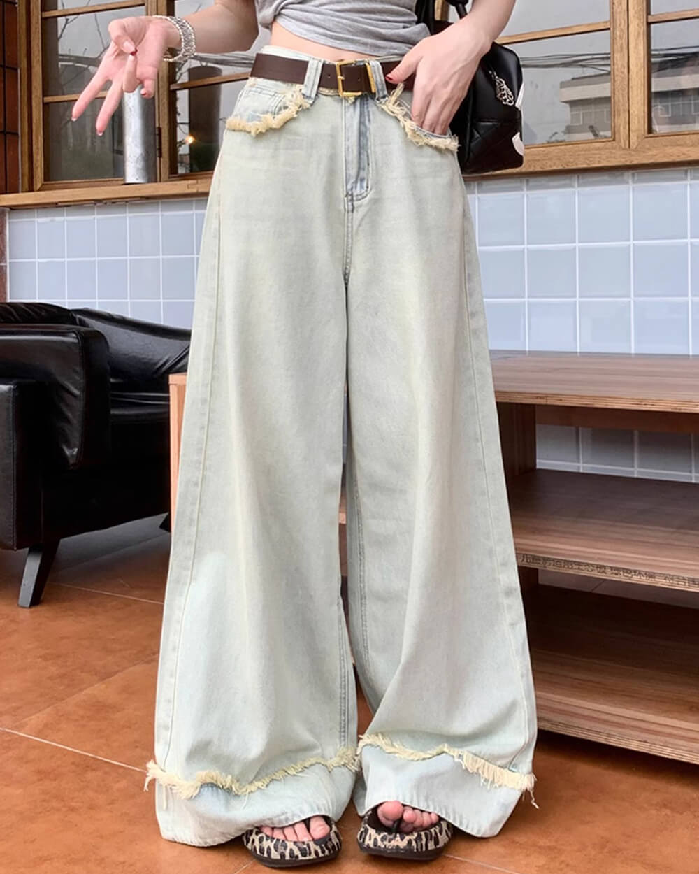 VILZSTUDIOS Frayed wide-leg denim jeans for street style