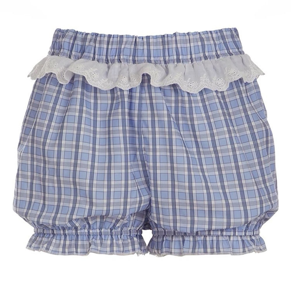 VILZSTUDIOS Gingham shorts with frill trim and gathered hems
