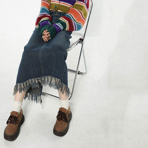 VILZSTUDIOS Fringe Detail Long Denim Skirt product image