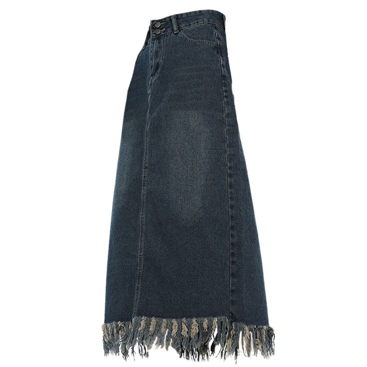 VILZSTUDIOS Fringe Detail Long Denim Skirt product image