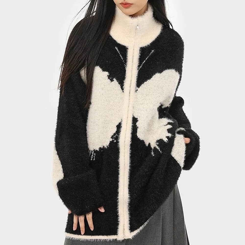 VILZSTUDIOS Funky butterfly patch zip-up jacket for streetwear fashion