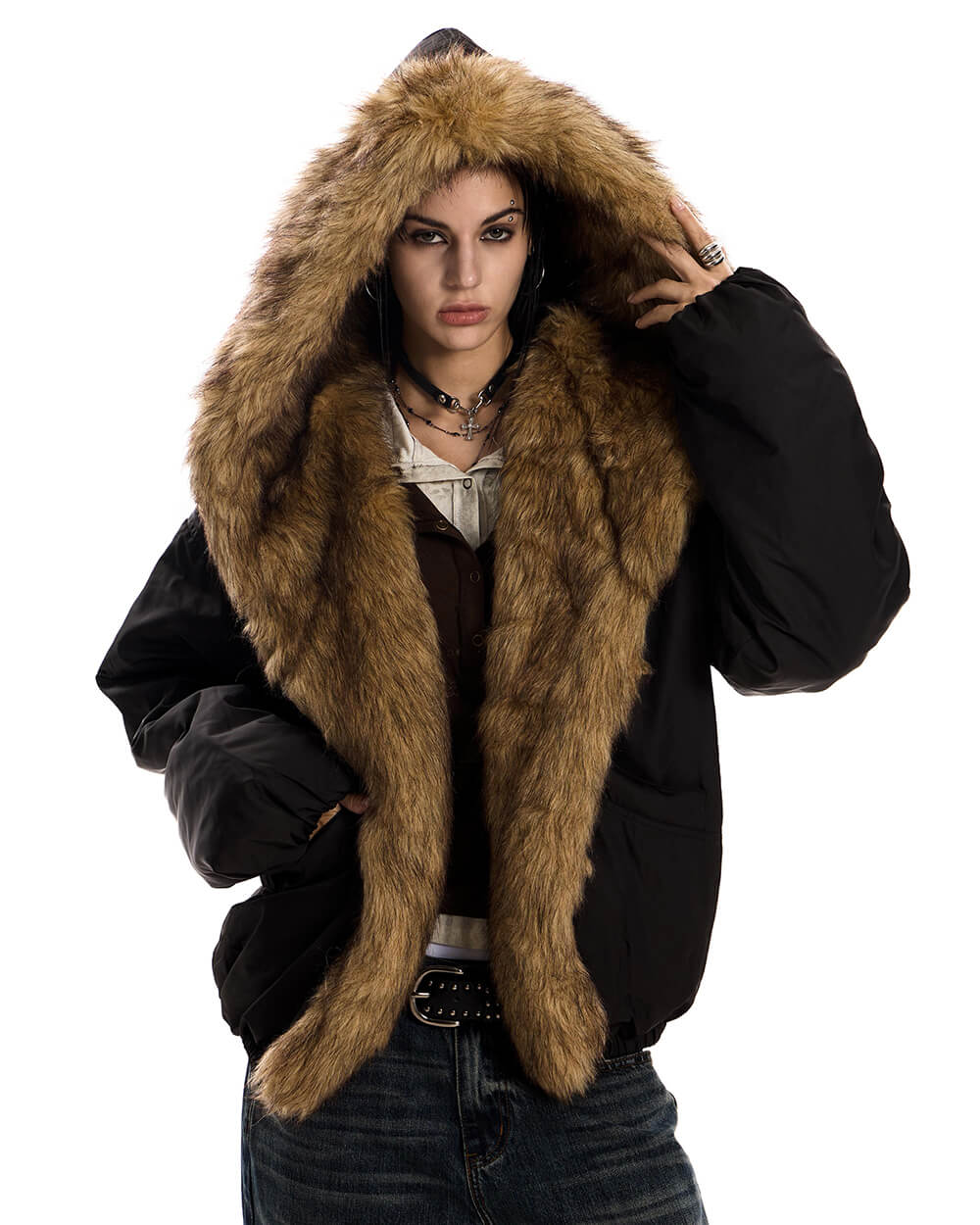 VILZSTUDIOS Fur-trimmed winter jacket for stylish cold-weather wear