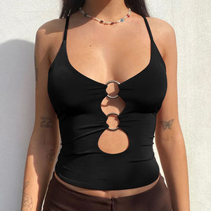 VILZSTUDIOS Stylish cutout crop top with O-ring design