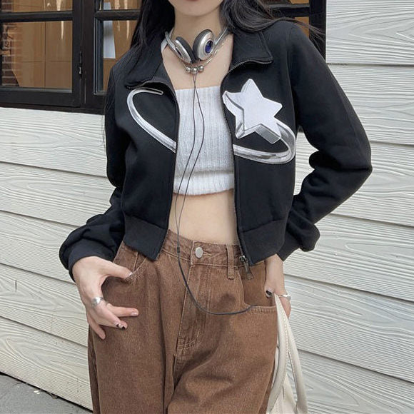 VILZSTUDIOS Futuristic zip up top with star print design