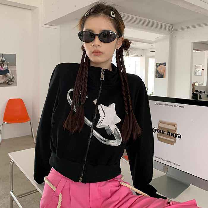 VILZSTUDIOS Futuristic zip up top with star print design