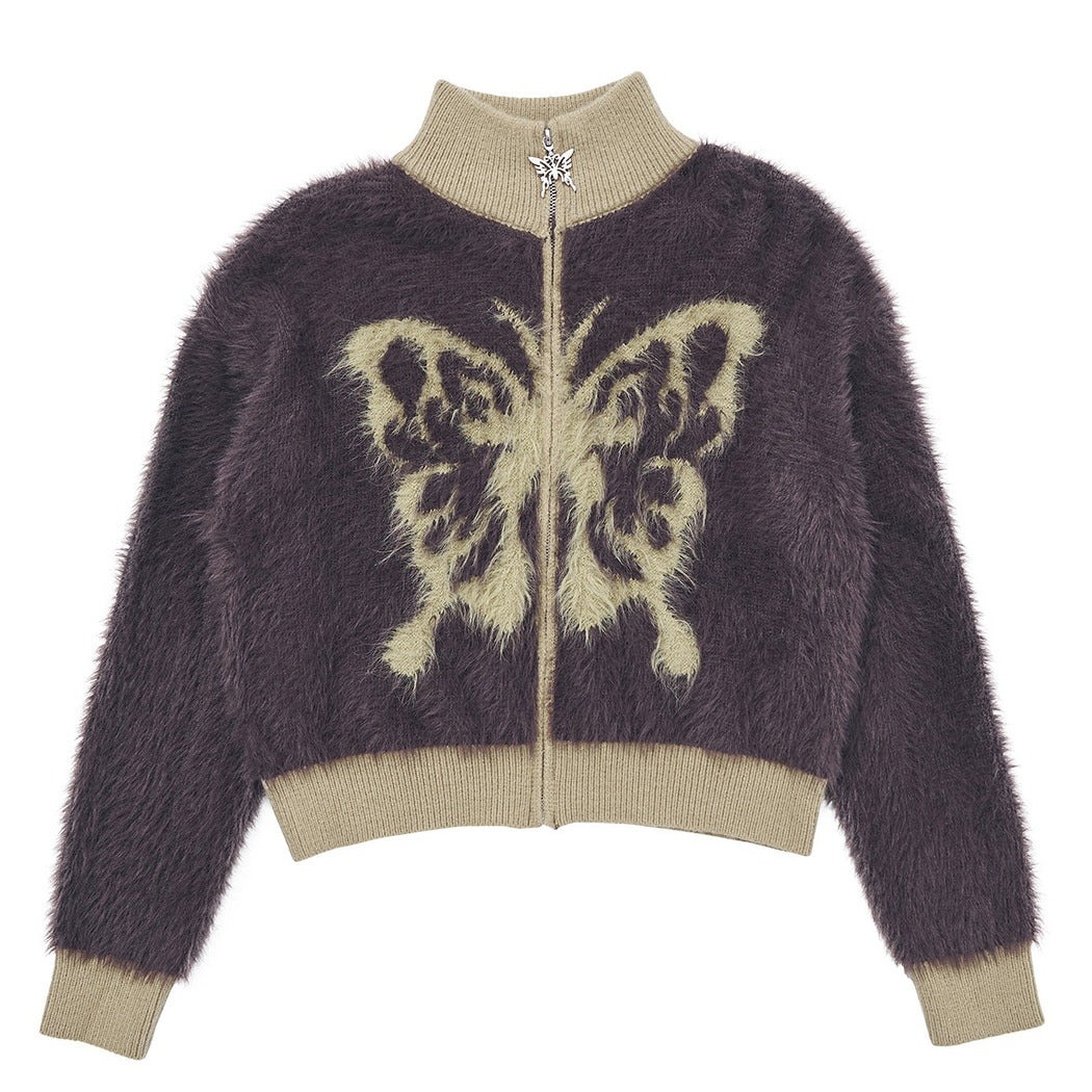 VILZSTUDIOS Fuzzy bomber jacket with butterfly print design