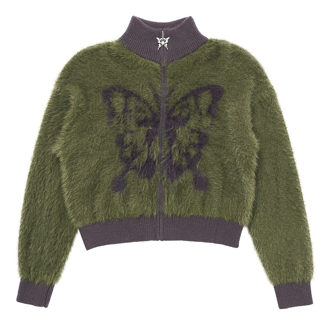 VILZSTUDIOS Fuzzy bomber jacket with butterfly print design