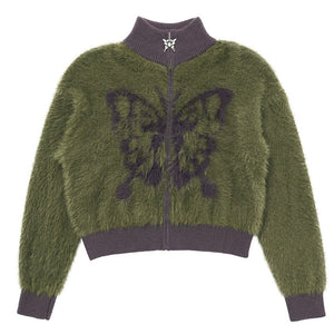 VILZSTUDIOS Fuzzy bomber jacket with butterfly print design