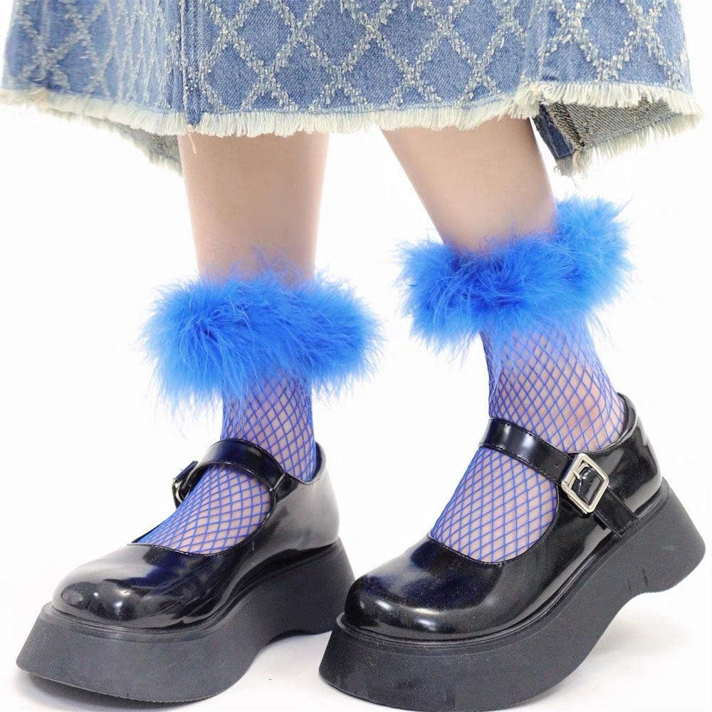 VILZSTUDIOS Fuzzy fishnet ankle socks for stylish outfits