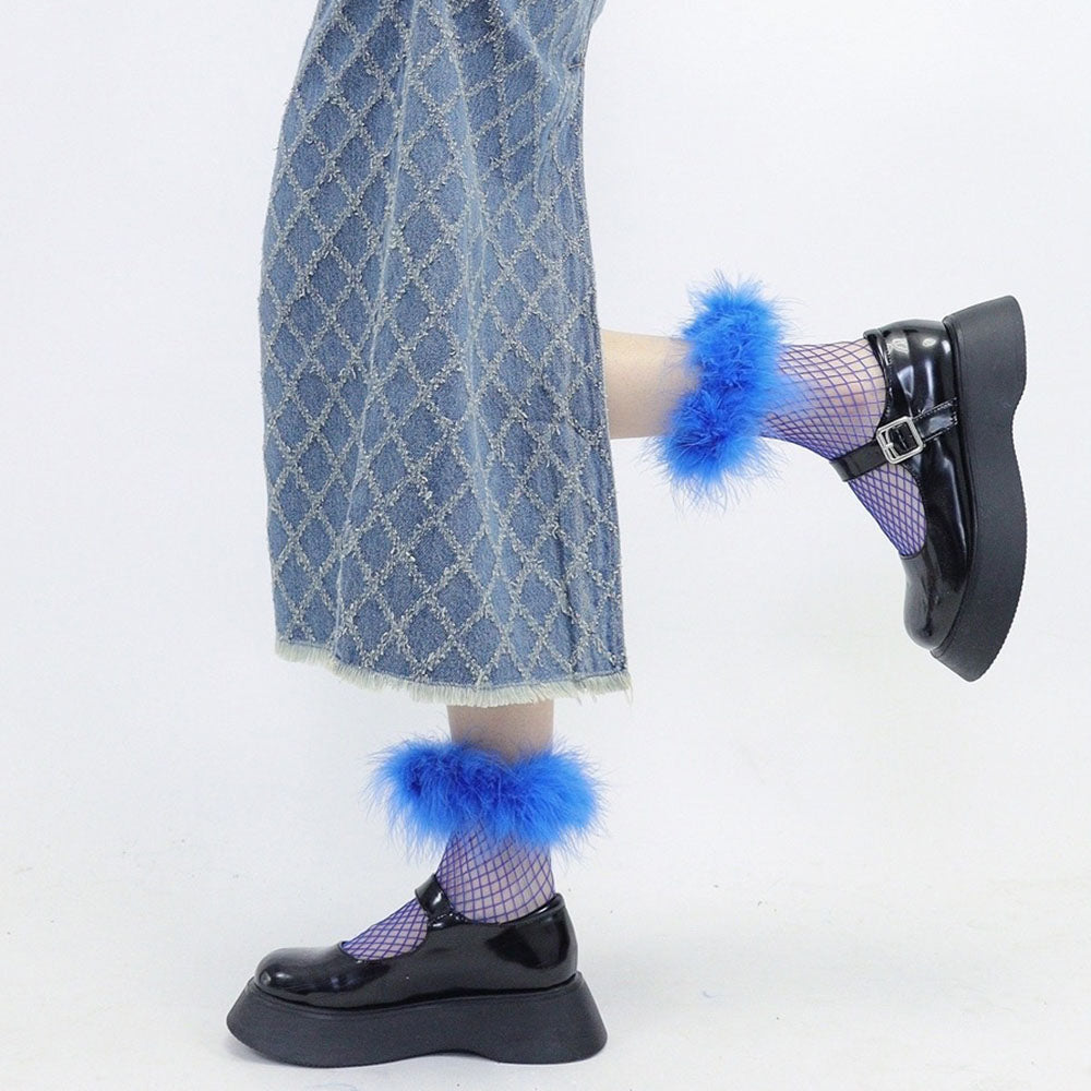 VILZSTUDIOS Fuzzy fishnet ankle socks for stylish outfits