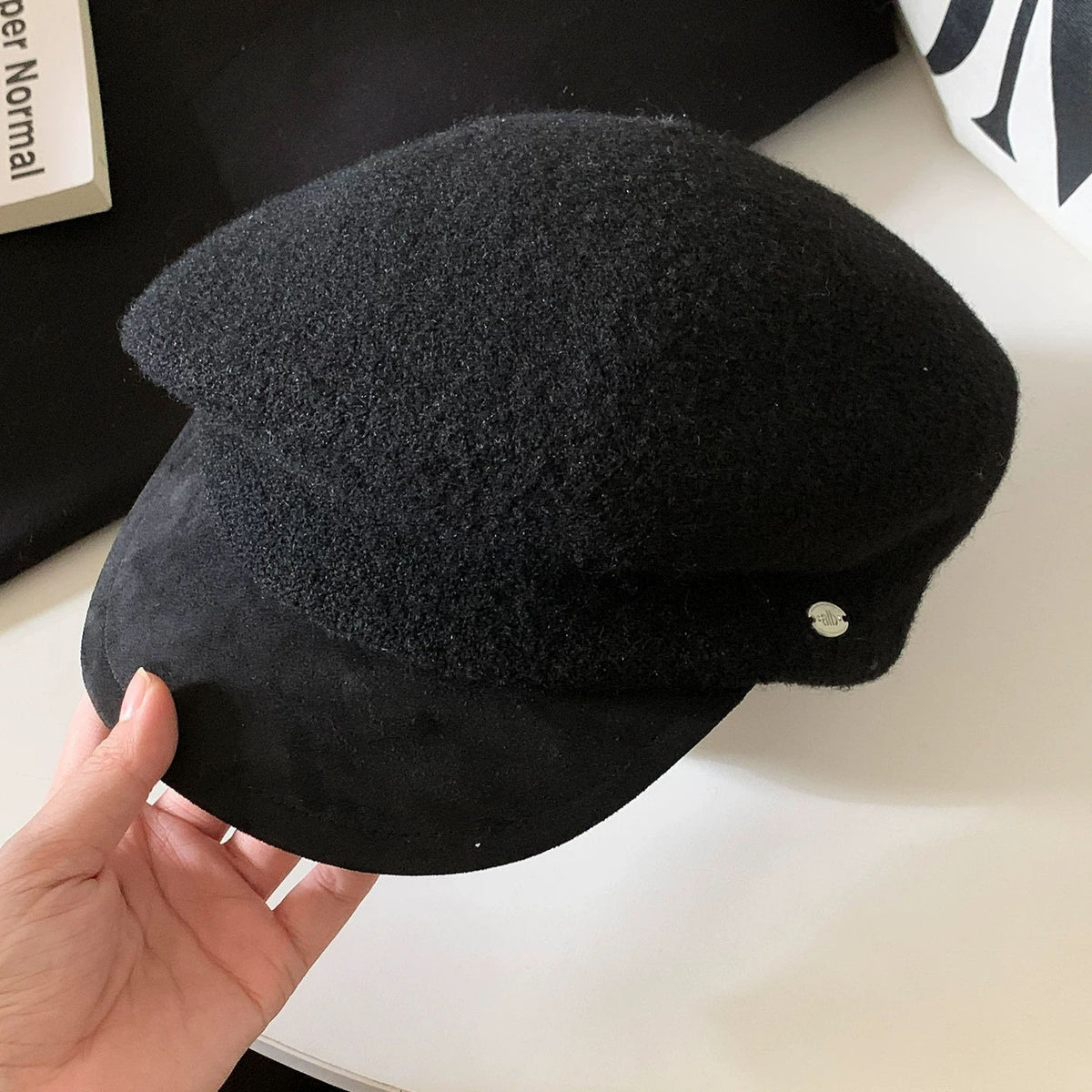 VILZSTUDIOS fuzzy grey newsboy cap