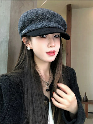 VILZSTUDIOS fuzzy grey newsboy cap