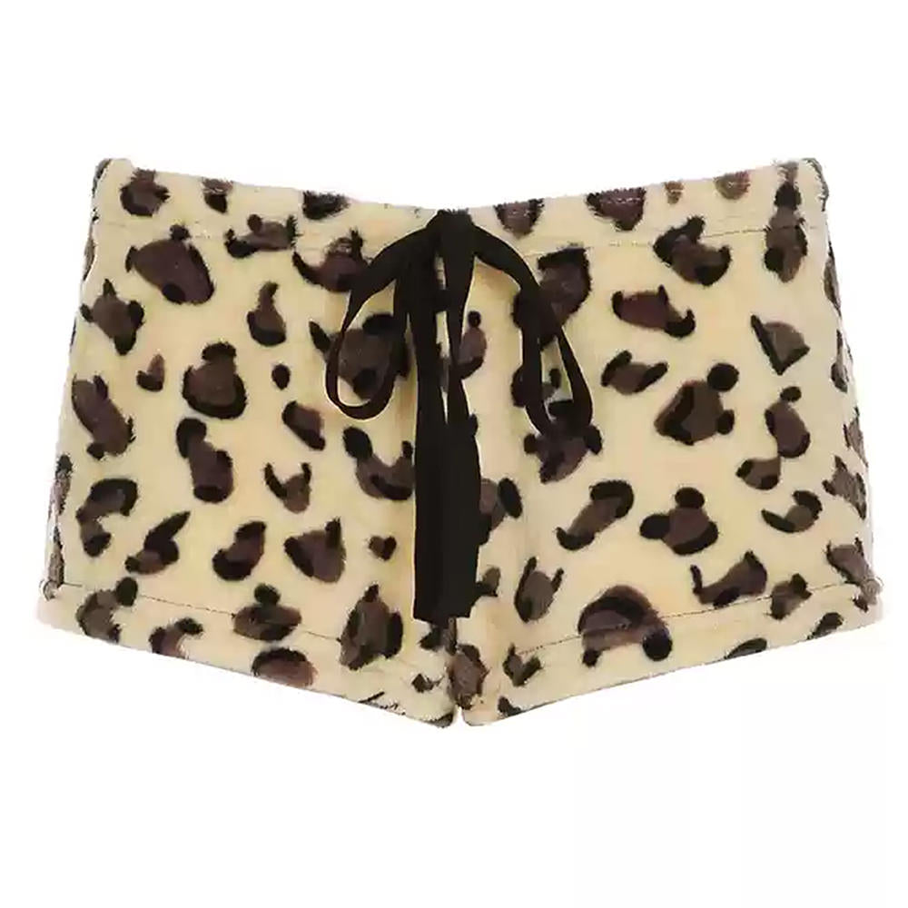 VILZSTUDIOS Fuzzy leopard print mini shorts for casual wear