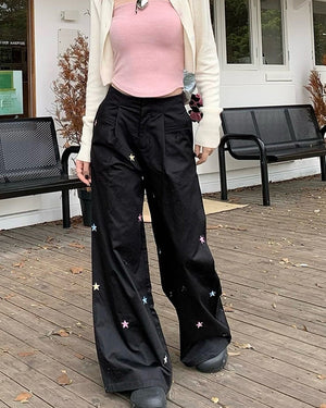 VILZSTUDIOS Loose fit pants with star embroidery design