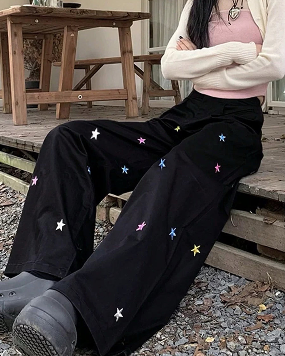 VILZSTUDIOS Loose fit pants with star embroidery design