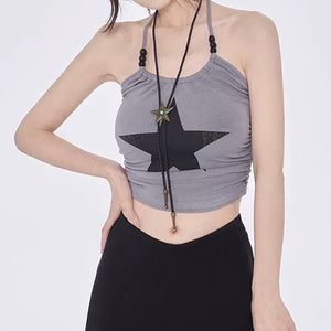 VILZSTUDIOS Stylish halter crop top with star print