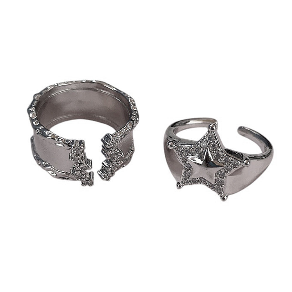 VILZSTUDIOS Stylish silver ring set with star design and rhinestones