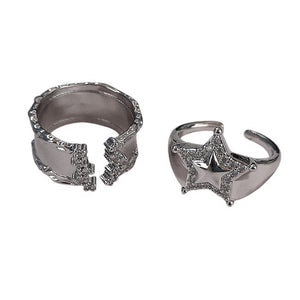 VILZSTUDIOS Stylish silver ring set with star design and rhinestones