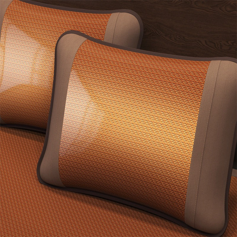 VILZSTUDIOS neutral-toned geometric woven cooling sleep mat with wide fabric binding