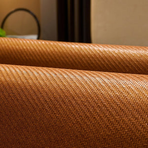 VILZSTUDIOS neutral-toned geometric woven cooling sleep mat with wide fabric binding