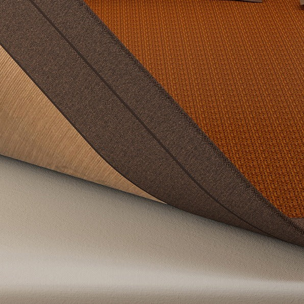 VILZSTUDIOS neutral-toned geometric woven cooling sleep mat with wide fabric binding