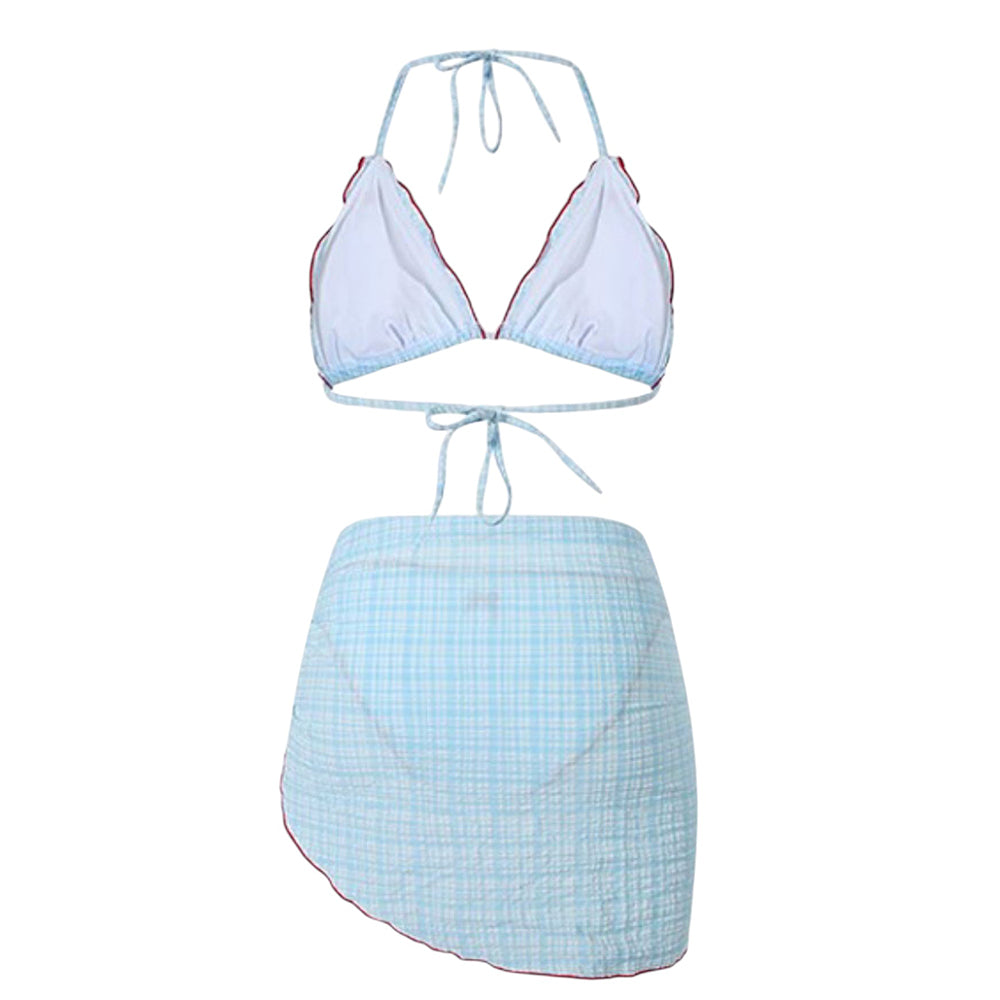 VILZSTUDIOS Gingham beach skirt set with bow embroidery