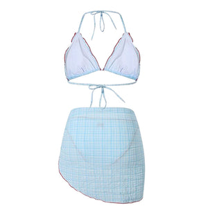 VILZSTUDIOS Gingham beach skirt set with bow embroidery