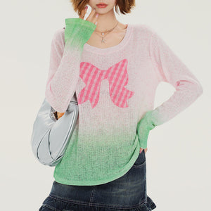 VILZSTUDIOS Gradient knit pullover with gingham bow print