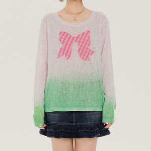 VILZSTUDIOS Gradient knit pullover with gingham bow print