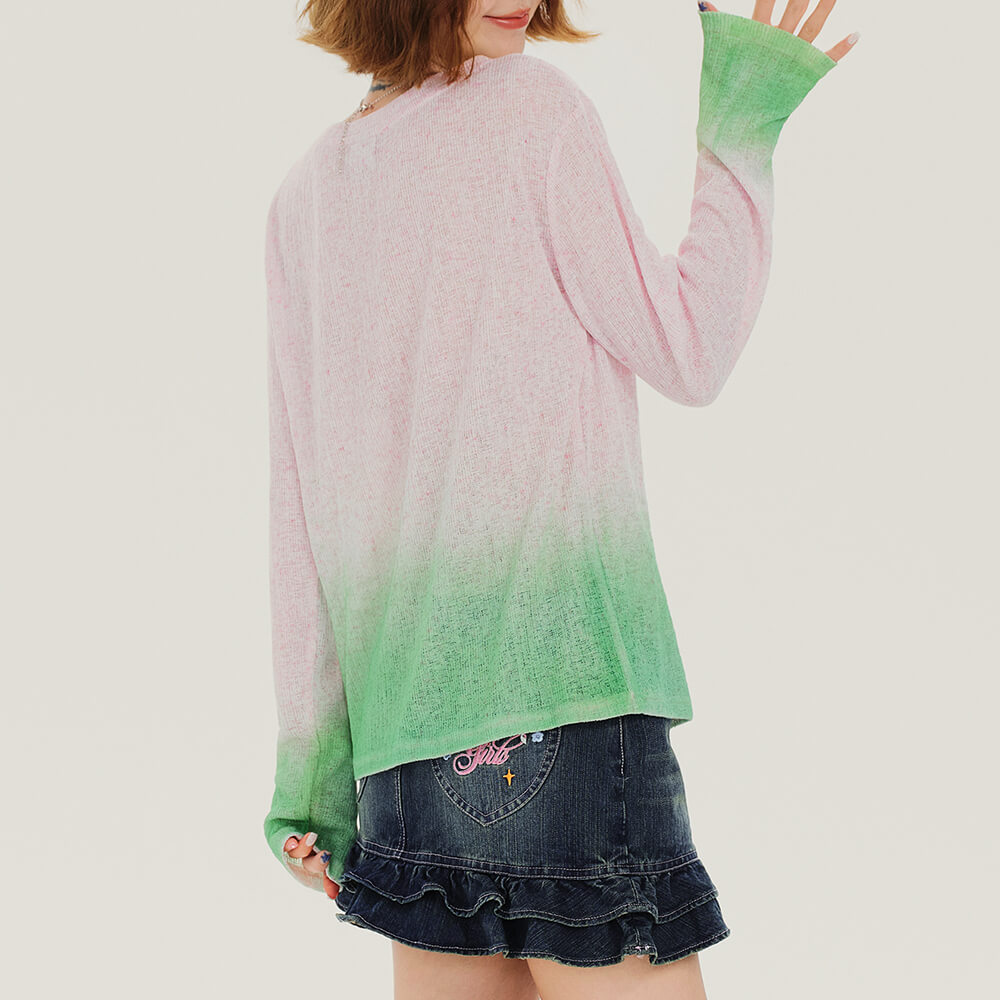 VILZSTUDIOS Gradient knit pullover with gingham bow print