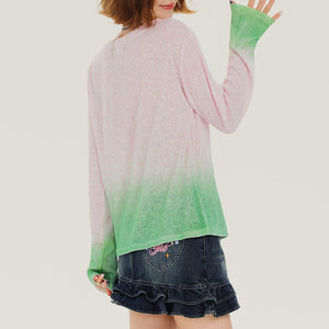 VILZSTUDIOS Gradient knit pullover with gingham bow print