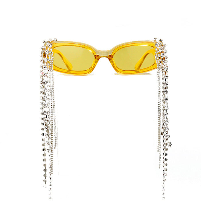 VILZSTUDIOS Stylish rectangular sunglasses with crystal details and tinted lenses