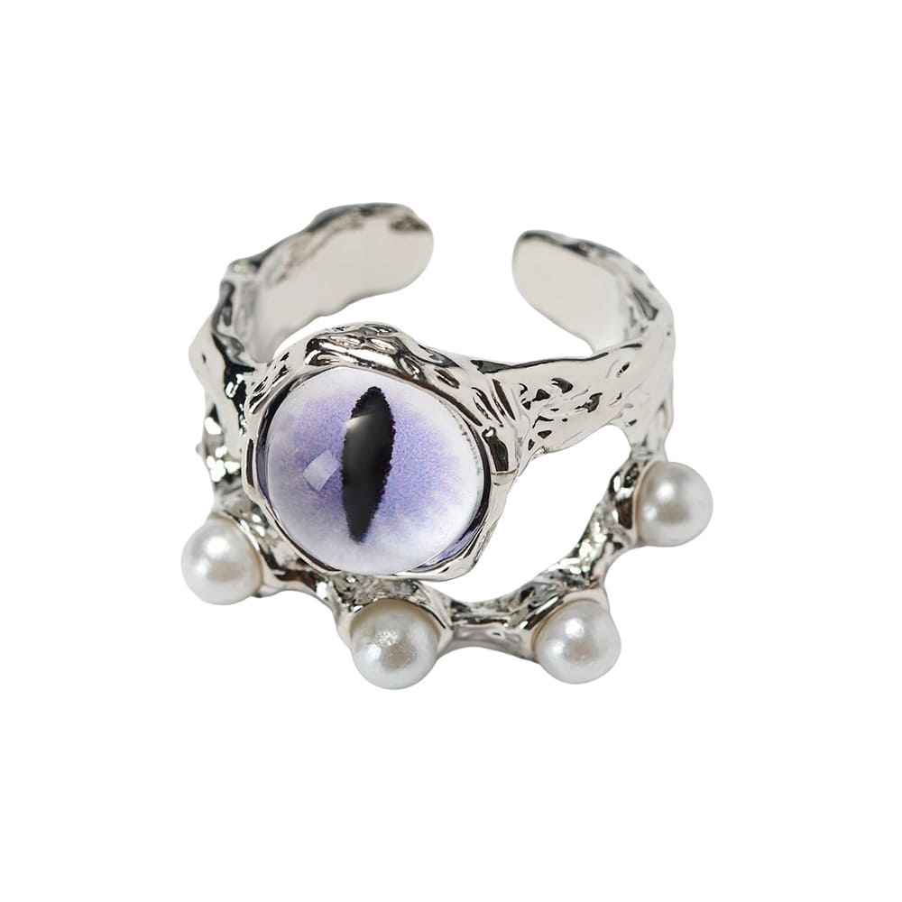 VILZSTUDIOS Adjustable ring with cat eye stone and silver-tone band