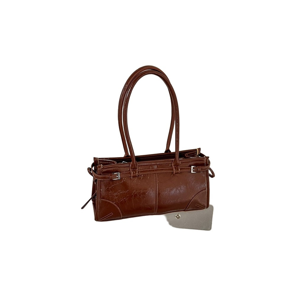 Glossy Distressed Faux Leather Shoulder Bag