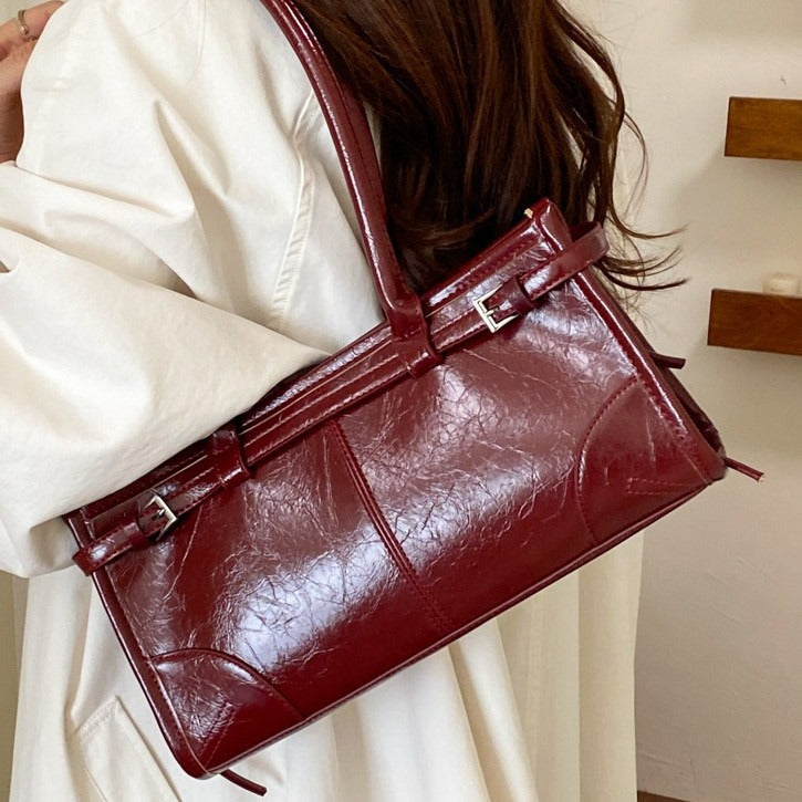 VILZSTUDIOS glossy distressed faux leather shoulder bag