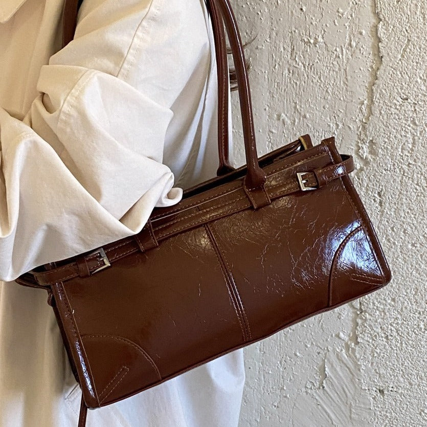 VILZSTUDIOS glossy distressed faux leather shoulder bag