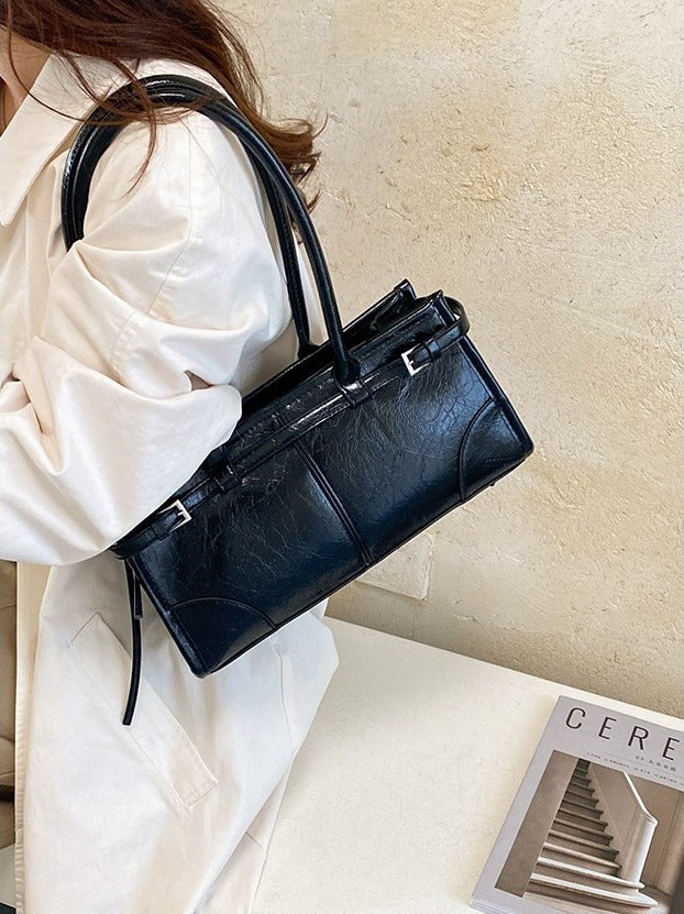 VILZSTUDIOS glossy distressed faux leather shoulder bag