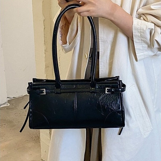 VILZSTUDIOS glossy distressed faux leather shoulder bag