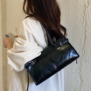 VILZSTUDIOS glossy distressed faux leather shoulder bag