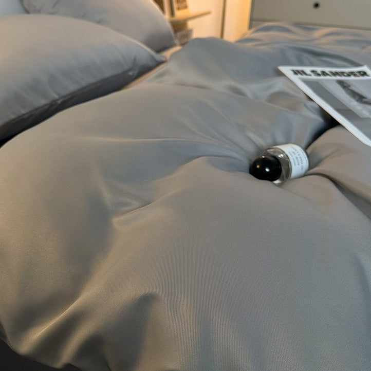 VILZSTUDIOS solid and two-tone pastel satin bedding set with a glossy finish