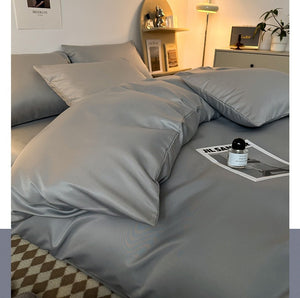VILZSTUDIOS solid and two-tone pastel satin bedding set with a glossy finish